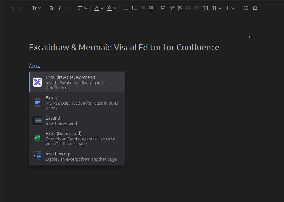 Inserting Excalidraw macro via slash command
