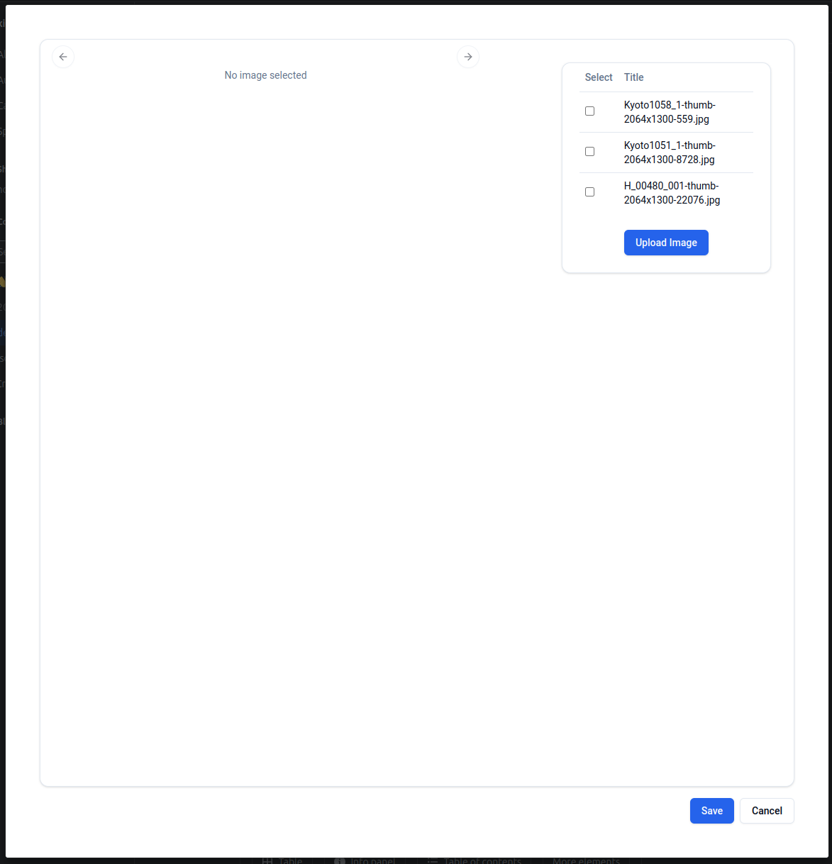 Selecting images from page attachments