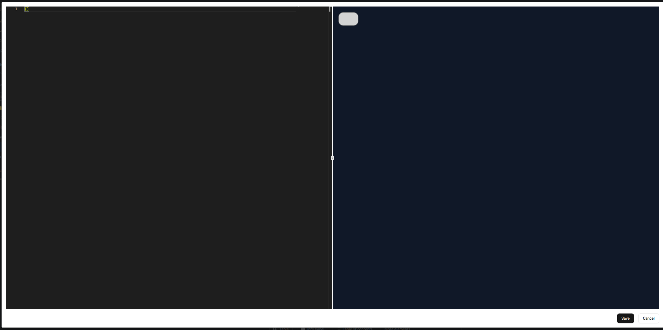 Empty JSON editor panel