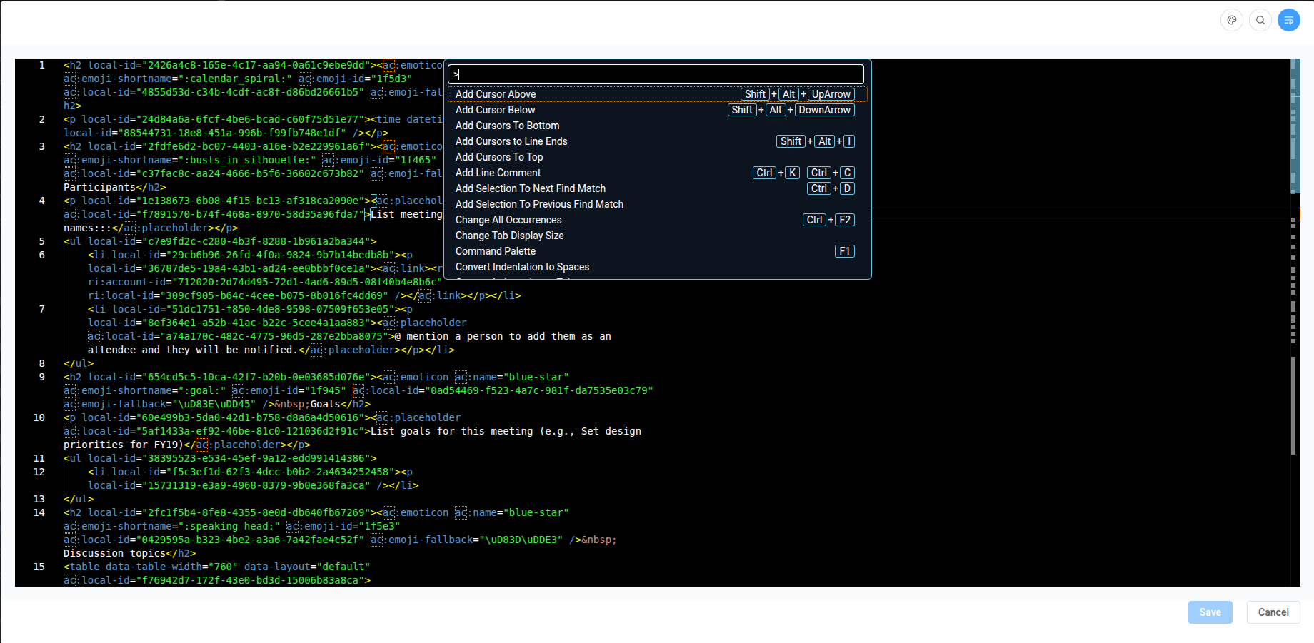 Command palette opened with F1 shortcut