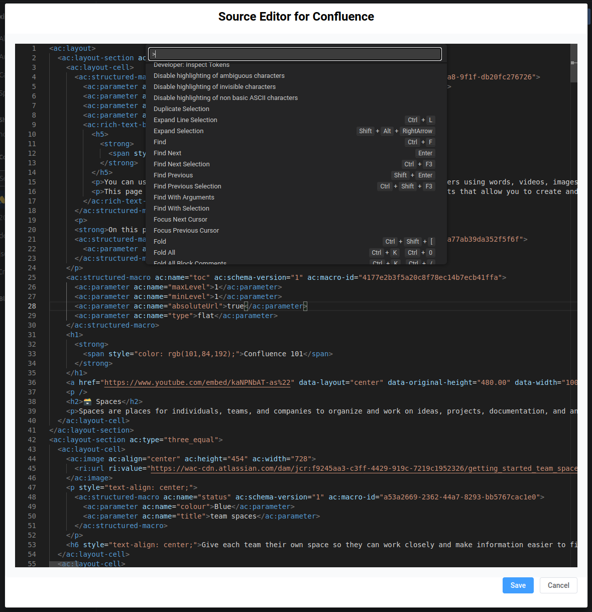 Command palette opened with keyboard shortcut