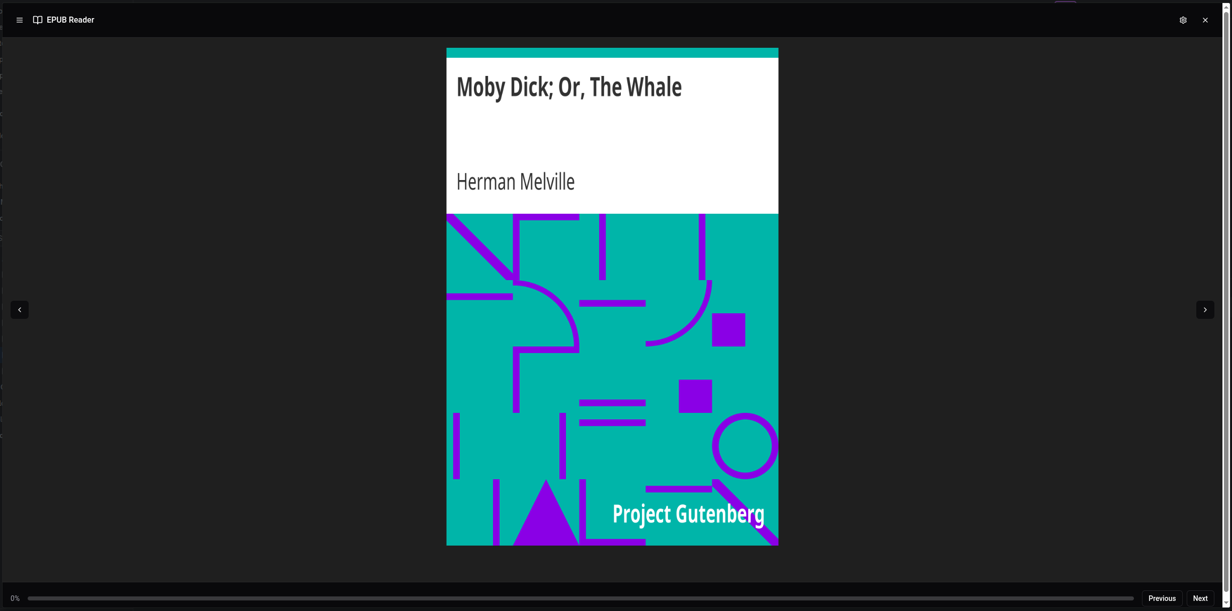 Full-screen EPUB reader with navigation toolbar